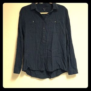 Navy and green striped Madewell button up